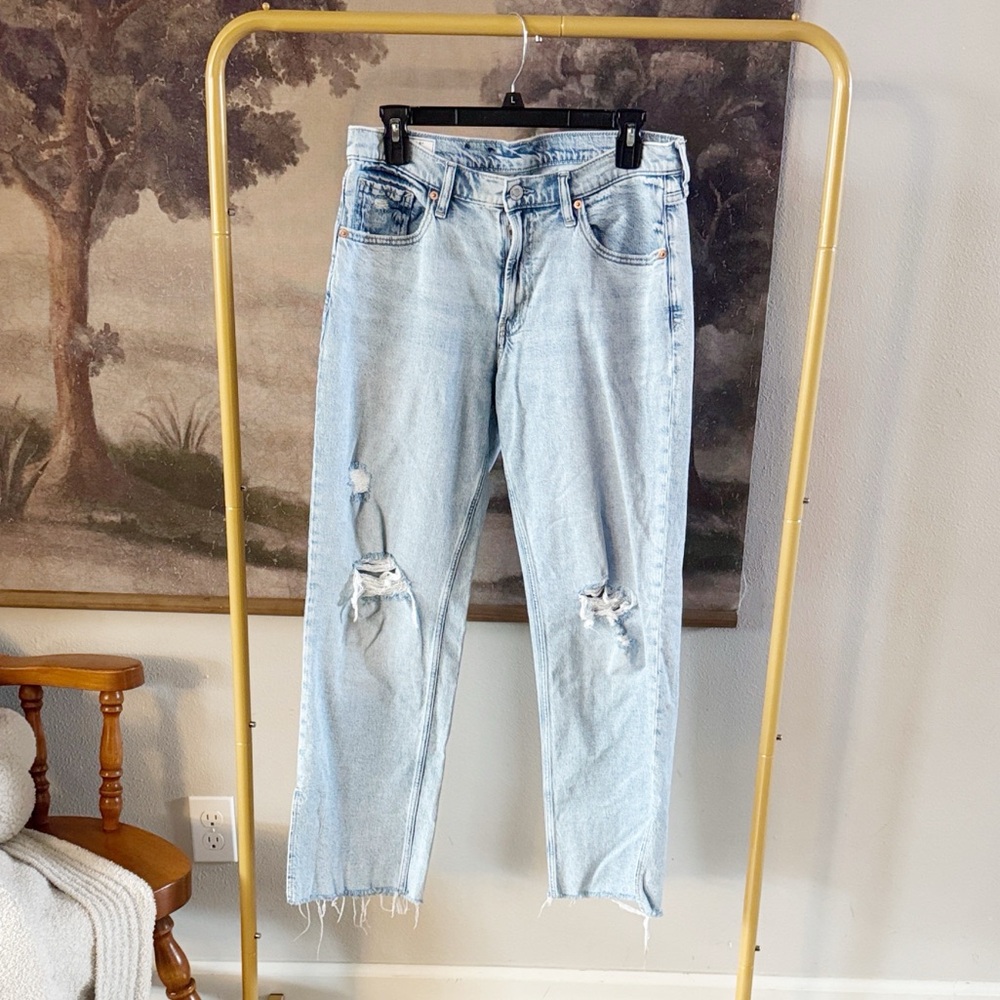 GAP Light Blue Distressed Straight Leg Jeans